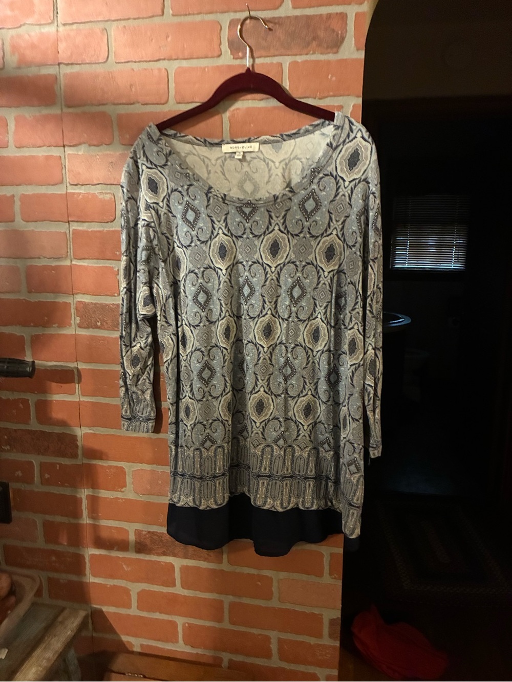 Rose & Olive Blue and Cream Patterned Scoop-Neck Tunic